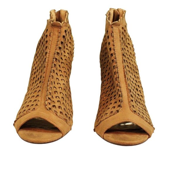 Pierre Dumas Lattice Suede Tan Ankle Heel with Peep Toe 8.5 Women’s - Picture 2 of 12